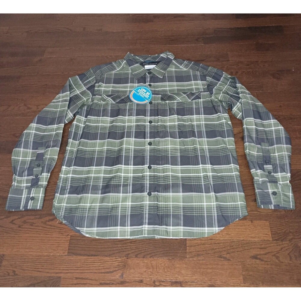 NEW Columbia Kestrel Trail Shirt Mens Large Plaid Button Front Omni-Shade Vented